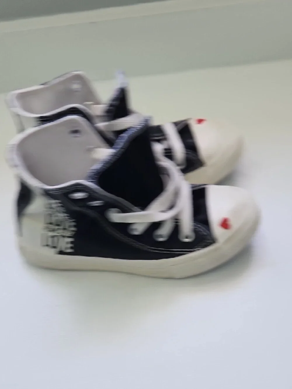 Converse Kids Black High-Top Sneakers with Red Heart Accents